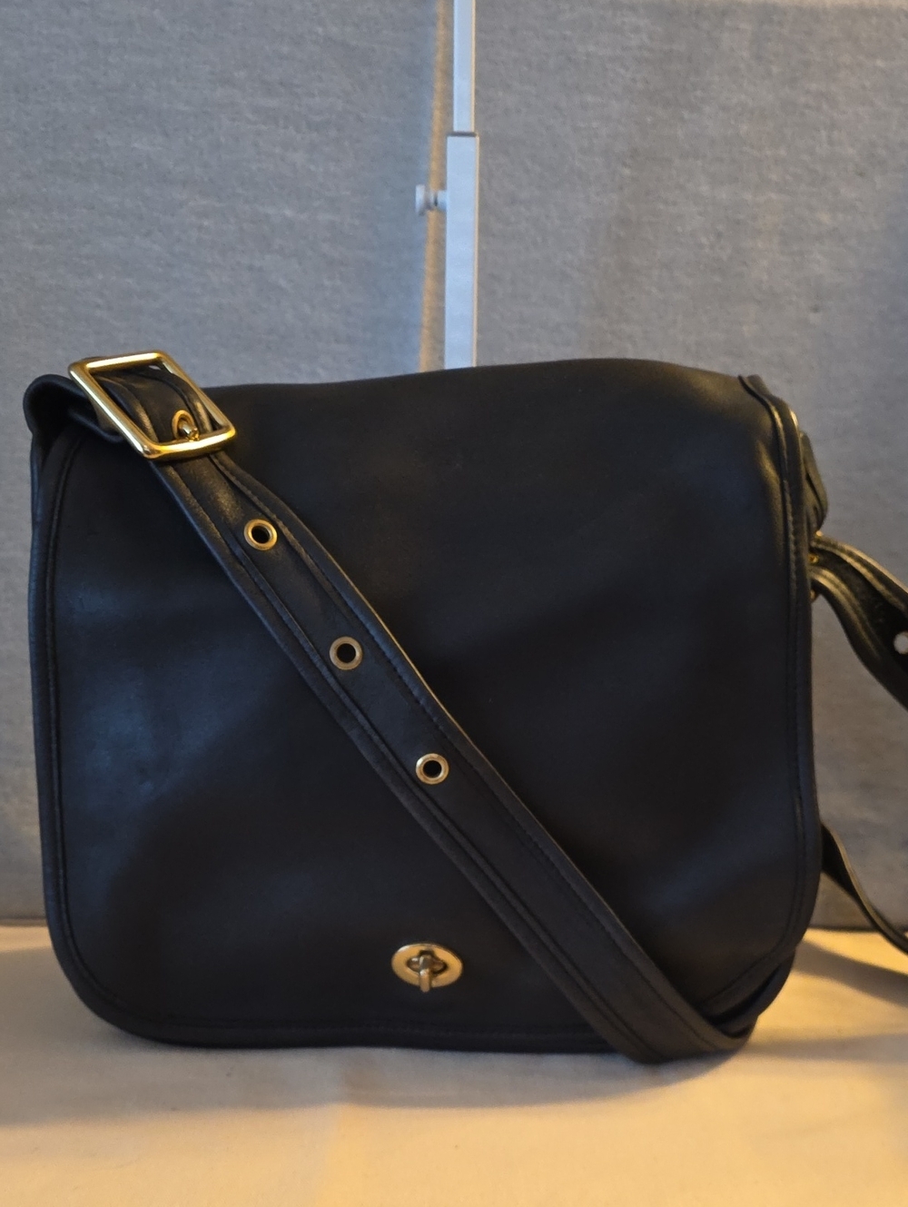 Vintage Black Leather Coach Stewardess Bag